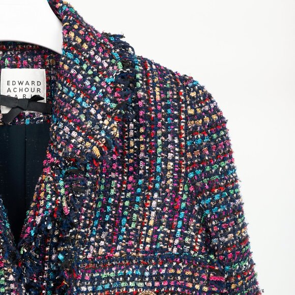 Edward Achour Paris Multicolour Tweed Fringe-Trim Jacket - Picture 5 of 13